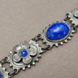 Vintage Bracelet Floral Design Blue Cabs Snap Clasp