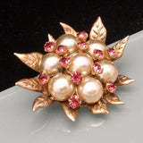 Flower Brooch Hattie Carnegie Vintage Rhinestones Imitation Pearls Sterling Silver