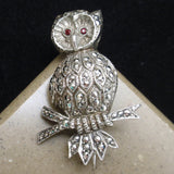 Owl Pin Marcasites Sterling Silver Germany Alice Caviness Vintage