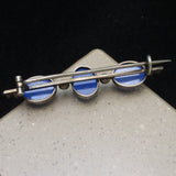 Chalcedony Cabs Seed Pearls Sterling Silver Pin Vintage Bar Pin