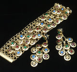 Roberta Chiarella Set Bracelet & Earrings with Rhinestone Centered Disc Charms