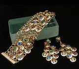 Roberta Chiarella Set Bracelet & Earrings with Rhinestone Centered Disc Charms