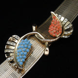 Coro 1946 Bracelet Sterling Silver Articulated Flexible Rhinestone Leaf