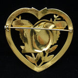 Bird in Heart Brooch Pin Vintage Coro Sterling Silver Vermeil Large