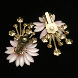 Pink Flower & Rhinstone Spray Earrings Featherlight Coro Vintage