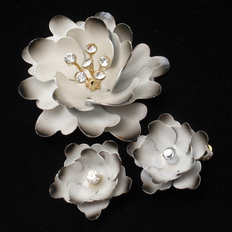 Coro 1960s Flower Set Pin Earrings Vintage Ombre Black White Grey ...