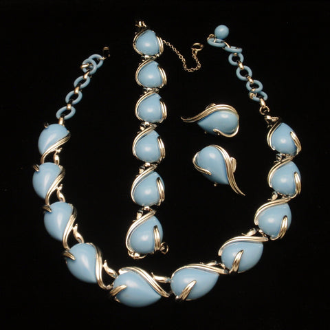Coro Light Blue Necklace Bracelet Earrings Set Vintage