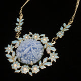 Coro Pendant Necklace Vintage Blue Enamel and Molded Flower Center