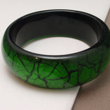 Bangle Bracelet with Green Crackle Design Vintage