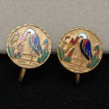 Bird Earrings Vintage Enamel Crane Heron