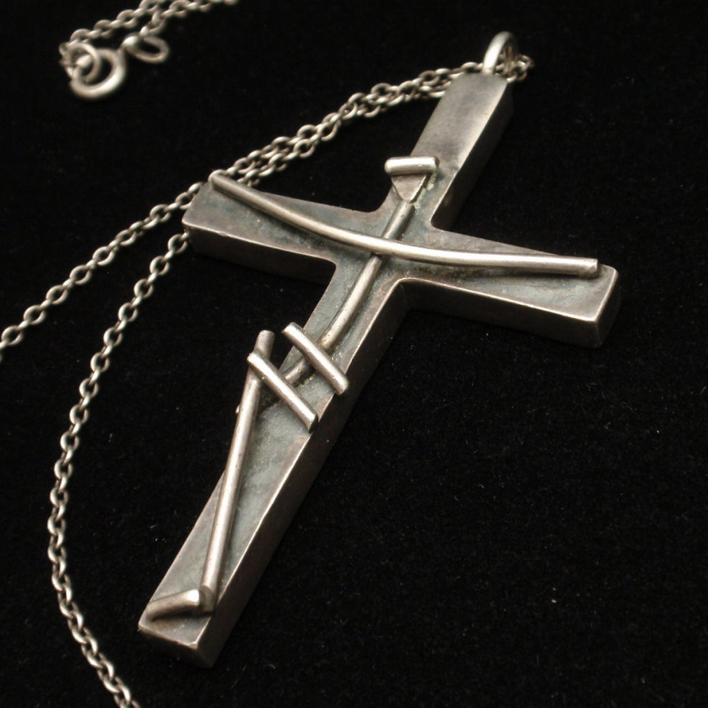 Crucifix Cross Pendant Necklace Modernist Sterling Silver Vintage ...