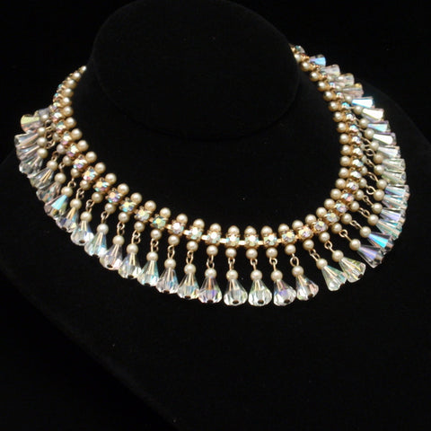 Necklace Vintage Fringe Crystals Rhinestones Imitation Pearls