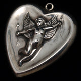 Oversized Heart Charm with Cupid Vintage Sterling Silver
