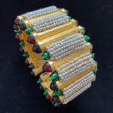 DeLillo Hinged Bracelet with Seed Pearls and Multi-Colored Cabs
