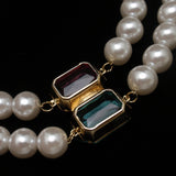 Double Strand Imitation Pearl Necklace with Two Color Enhancer Pendant