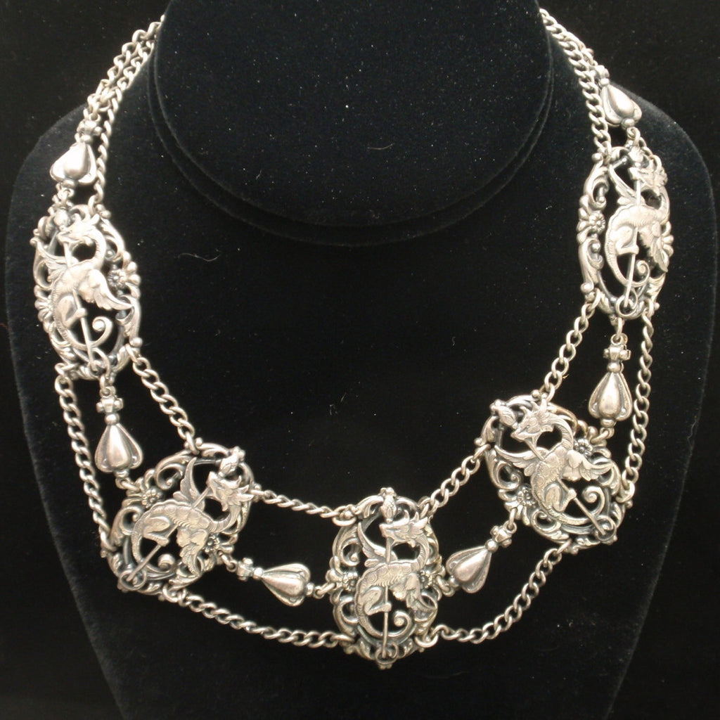 Dragons Necklace 3-Strands Swag Vintage Silver Tone – World of ...