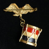 Eagle & Drum Patriotic Brooch Pin Dangles Vintage