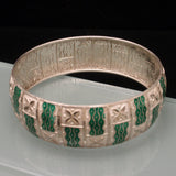 Eloxal Silver and Green Bangle Bracelet Vintage 7/8" Wide Aluminium