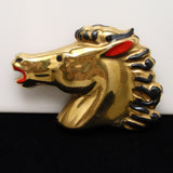 Horse Pin Brooch Gold Painted Ceramic