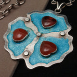 Carnelian Hearts on Enamel and Silver Necklace Vintage Hallmarked