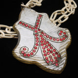 Medallion Pendant Necklace Carved Celluloid & Rhinestones