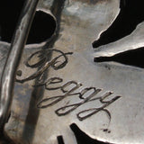 Fleur-de-Lis Pin Vintage Sterling Silver Turquoise Engraved Peggy