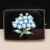 Forget-Me-Not Flowers Painted on Black Glass Victorian Brooch Pin