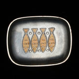Fish on a Platter Brooch Vintage Silver Enamel Pin