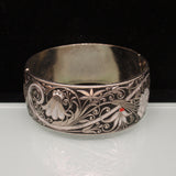 Hinged Bangle Bracelet 1" Wide Ornate Flowers Design Vintage