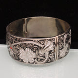 Hinged Bangle Bracelet 1" Wide Ornate Flowers Design Vintage
