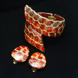 Foiled Lucite Bypass Clamper Bracelet and Earrings Set Vintage