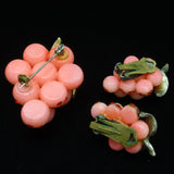 Forbidden Fruit Pin & Earrings Set Rhinestones Lucite Pink Grapes Vintage