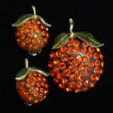 Forbidden Fruit Pin & Earrings Set Rhinestones Lucite Oranges Vintage