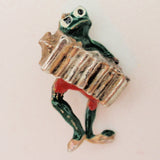 2 Frog Musician Pendants Accordion and Guitar Vintage Enamel