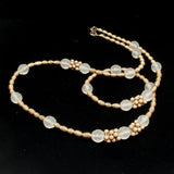 Frosted Crystals and Textured Beads Necklace 34" Long Vintage