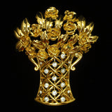 Vase of Flowers Brooch Pin with Rhinestones
