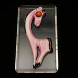 Giraffe Brooch Pin Vintage Lucite Plaque with Pink Animal