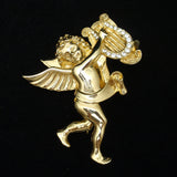Angel Playing Lyre Pin Vintage Rhinestones Givenchy Figural