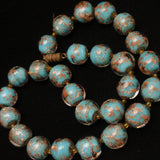 Glass Beads Necklace Blue with Aventurine Gold Flecks Vintage