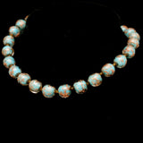 Glass Beads Necklace Blue with Aventurine Gold Flecks Vintage