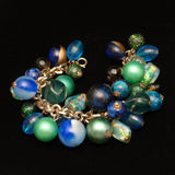 Bead & Bauble Charm Bracelet Art Glass Plastic Greens Blues