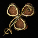 Antique Goldstone Shamrock Pin w/ Heart Shaped Petals 3-Leaf Clover