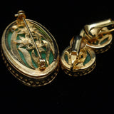 Green Glass Pin & Earrings Set with Gorgeous Design