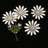 Pale Grey Daisy Flower Pin & Earrings Set 1960s Flower Power