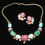 Gumdrops Glass Moonstone & Art Glass Set Necklace & Earrings Vintage