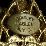 Stanley Hagler N.Y.C. Vintage Ornate Rhinestones Dangly Brooch Pin