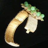 Stanley Hagler Hinged Clamper Bracelet Vintage Seed Pearls and Green Flowers