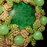 Stanley Hagler Hinged Clamper Bracelet Vintage Seed Pearls and Green Flowers