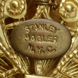 Stanley Hagler N.Y.C Brooch Pin 2 Flowers and 9 Dangles Vintage
