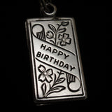 Happy Birthday Cake Slider Charm Vintage Sterling Silver Enamel Wells Engraved